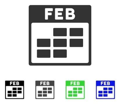 February Calendar Grid Flat Icon Stock Illustration