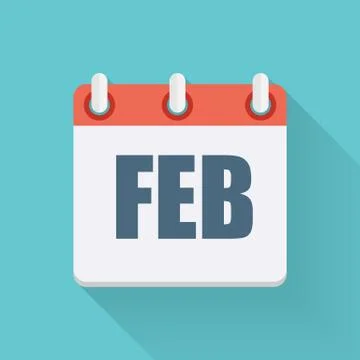 February Dates Flat Icon with Long Shadow. Vector Illustration Stock Illustration