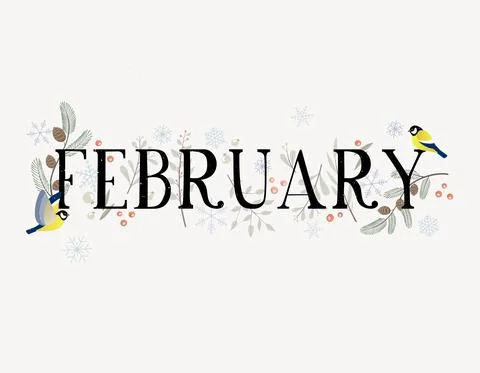 February with decorations,branches and birds Иллюстрация