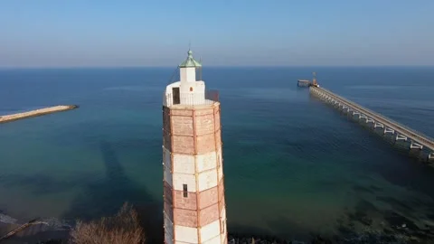 February Drone Orbit of Shabla Lighthouse and Coast Stock Footage 322788065