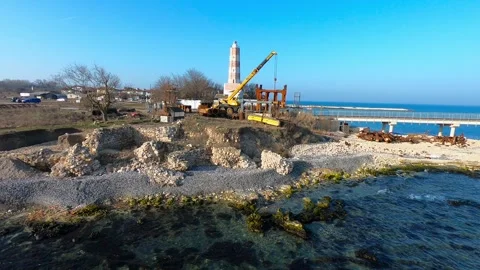 February Drone Pullback of Shabla Seacoast and Coastal Ruins, 2019 Stock Footage 322785910