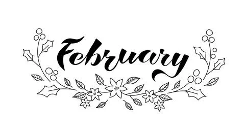 FEBRUARY lettering vector with Flowers composition. Decoration letters orname Stock Illustration