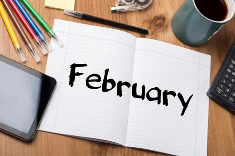 February - Note Pad With Text Stock Photos