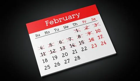 February - Paper Calendar Page - 3d illustration Stock Illustration