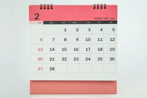February is the second month of the year 2022 desk calendar, Isolated on white 스톡 사진