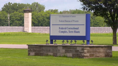 Federal Correctional Complex Sign and Tower Terre Haute Stock Footage 147953926