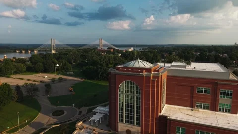 Federal Courthouse, Drone Forward, Flyover, Bridge In Background Video stock 315319579
