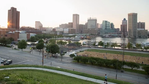 Federal Hill Baltimore Harbor Timelapse Stock Footage