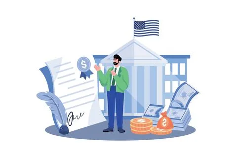 The Federal Reserve sets monetary policy in the US. Stock Illustration