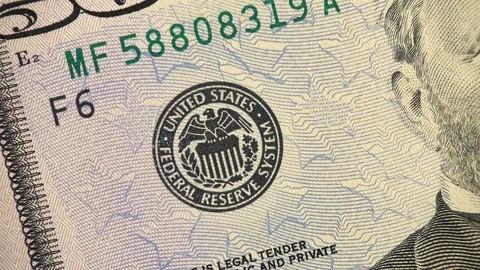 Federal Reserve System Seal on the US 50 dollar rotating, United States currency Stock Footage 99142183