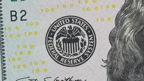 Federal Reserve System Seal on US 100 dollar bill slow rotating Stock-Footage 101419053