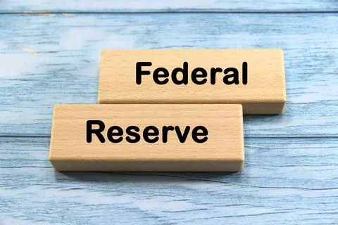 "Federal Reserve" text or message short word english letter on wooden cubes.. Stock Photos