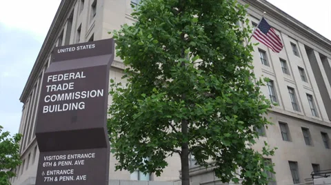 Federal Trade Commission sign, flag, building, Washington DC, stock footage Stock Footage