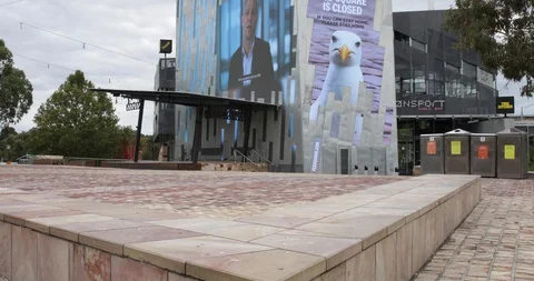 Federation Square Closed in Melbourne COVID 19 Coronavirus Stock Footage 128939495