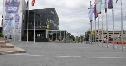 Federation Square Empty in Melbourne COVID 19 Coronavirus Stock Footage 128939583