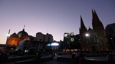 Federation Square facing St Paul Cathedral Video stock 3577677