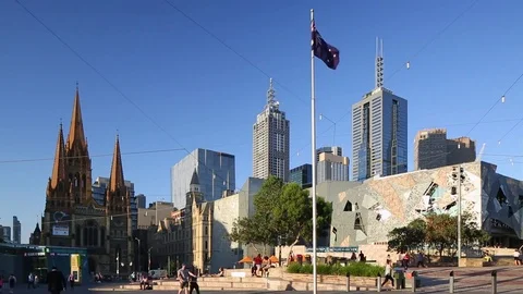 Federation Square, Melbourne, Victoria, Australia Stock Footage