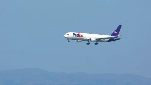 FedEx Express Boeing 767 Freighter Landing at San Francisco SFO Stock Footage 126358934