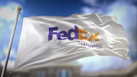 FedEx Flag Waving Slow Motion 3D Rendering Blue Sky Background - Editorial .. Stock Footage 75656767