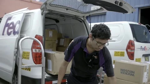 Fedex men putting boxes Vídeos de archivo 141614122