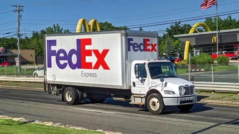 FedEx shipping mail delivery van Rt.1 Saugus Mass. USA July 6 2020 Stock Footage 267041837