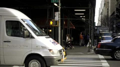 FedEx truck delivering mail driving in 7th Avenue traffic fall day NYC Stock Footage 59089020