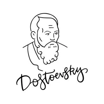 Fedor M. Dostoevsky linear sketch portrait isolated on white background for Illustrazione stock