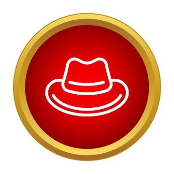 Fedora hat outline icon on red circle 库存插图