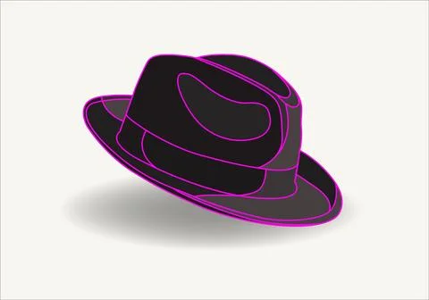 Fedora hat, side view. Wool or felt fabric, dark grey, black color. Men, unisex  Stockillustratie