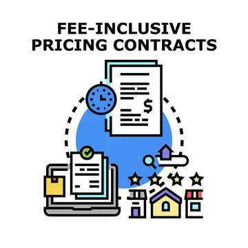 Fee inclusive pricing contracts documents laptop concept イラスト素材
