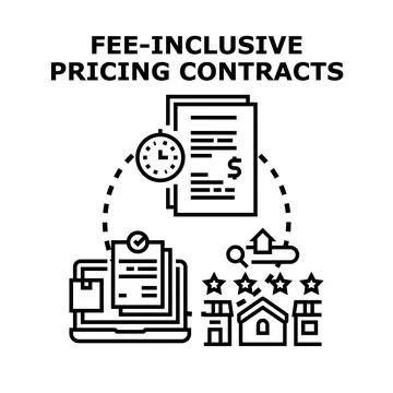 Fee inclusive pricing contracts documents laptop concept Stock Illustration