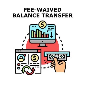 Fee waived balance transfer transaction process illustration Stock Illustration