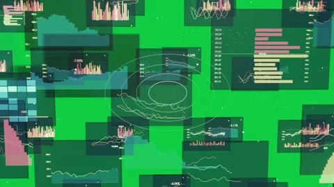 Feed arriving, panels shifting, oval rings growing, charts updating over Stock Footage 337506358