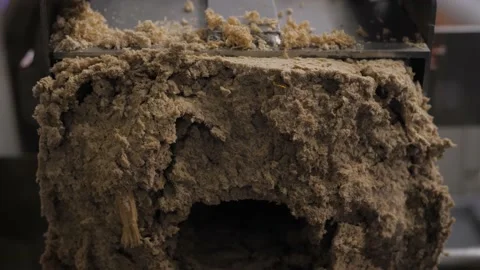 Feed extruder machine - pet mixed food production line: close up view Stock Footage 157112564