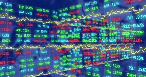 Feed pulse starting, tickers swelling, shifting on mirrors, yellow lines rising, Stock Footage 326975060