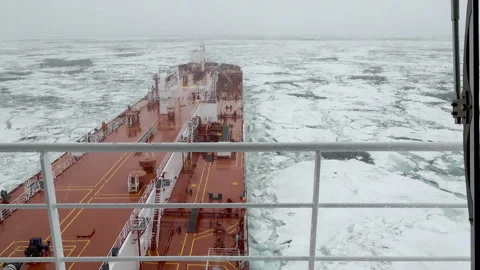 Feed of a ship sailing in the Arctic. Landscape of the Arctic from the deck of Stock Footage 136561319