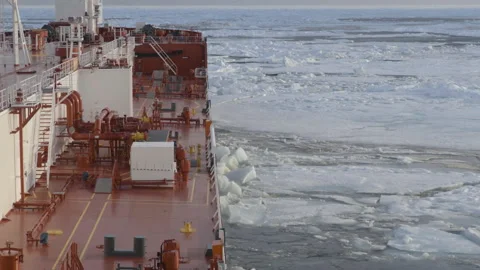 Feed of a ship sailing in the Arctic. Landscape of the Arctic from the deck of Stock Footage 136562421