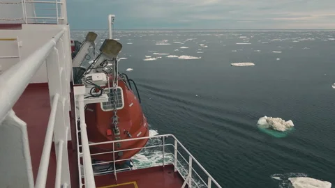 Feed of a ship sailing in the Arctic. Landscape of the Arctic from the deck of Stock Footage 136562622