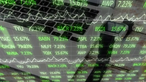 Feed start triggers translucent green ticker cycling and driving white graph to Stock Footage 329575937
