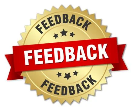 Feedback 3d gold badge with red ribbon Illustrazione stock
