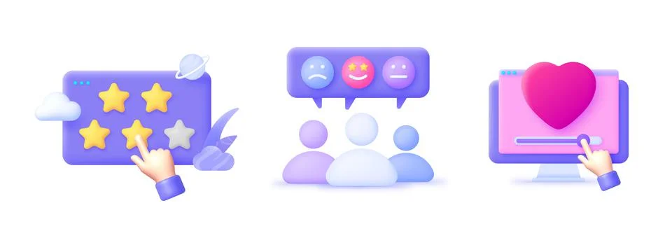 Feedback in 3d style. Good feedback concept. 3d chat icon set. 3d render vector Stock Illustration