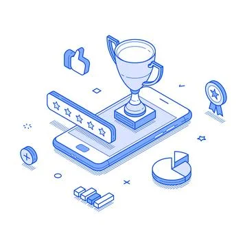 Feedback and recognition through digital platforms in a modern isometric desi Stock Illustration