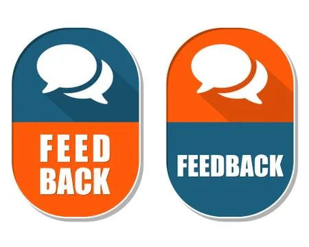 Feedback and speech bubbles signs, two elliptical labels Stock Illustration