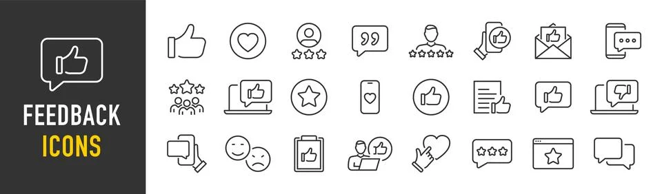 Feedback and Testimonial web icon set in line style. Customer support, rati.. Stock Illustration