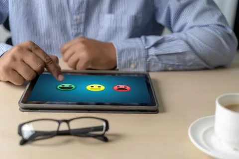 Feedback with bad smile experience feedback concept face Service rating Stock Photos