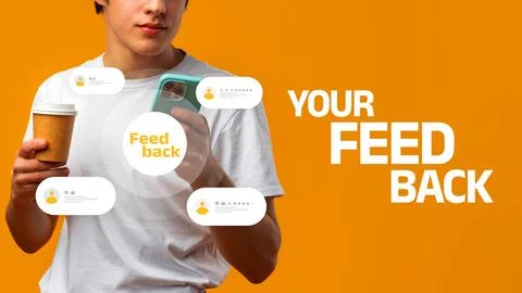 Feedback collection process in a modern setting with a young person holding a Stock Photos