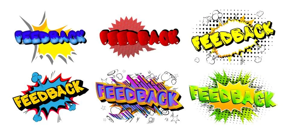 Feedback. Comic book word text on abstract comics background. Retro pop art s Illustrazione stock