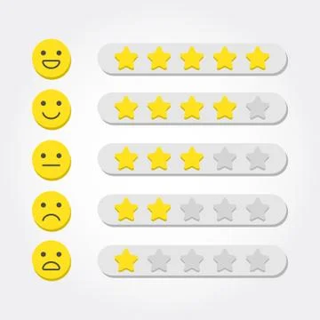 Feedback concept. Five stars rating and emoji scale for web and mobile app. F Stock Illustration