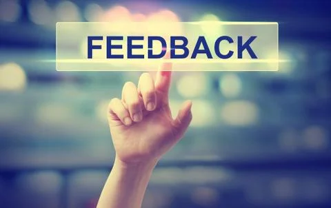 Feedback concept with hand pressing a button Foto stock