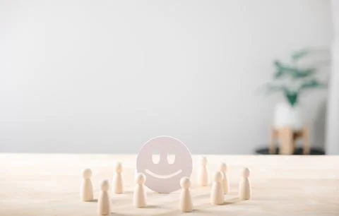 Feedback concept illustrates positive customer satisfaction with happy face.. Stock Photos